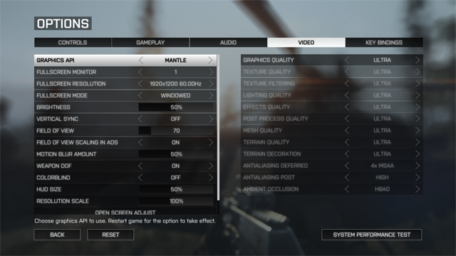 Mantle Graphics Options Mantle Graphics Options