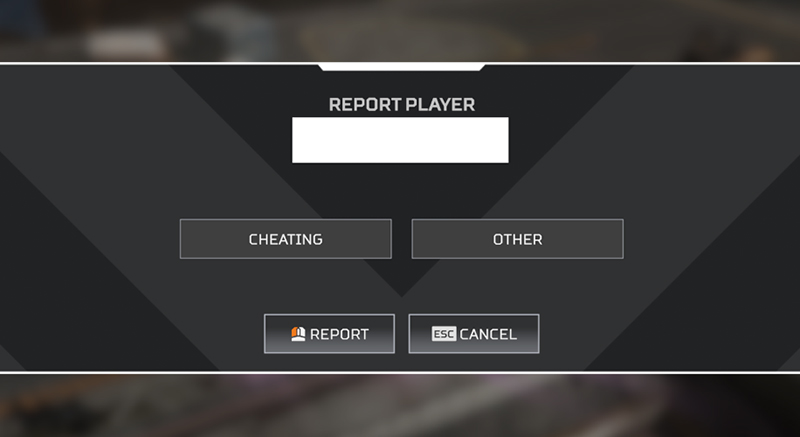 Una schermata che ti consente di inserire il nome del giocatore e il tipo di segnalazione che vuoi fare.