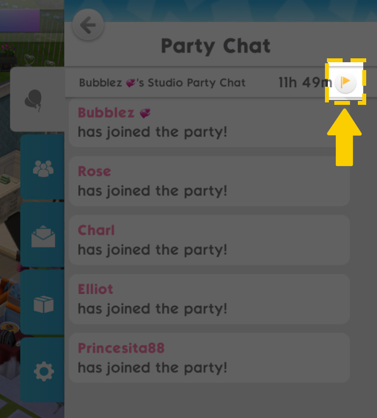 Report a player in The Sims Mobile party panel.