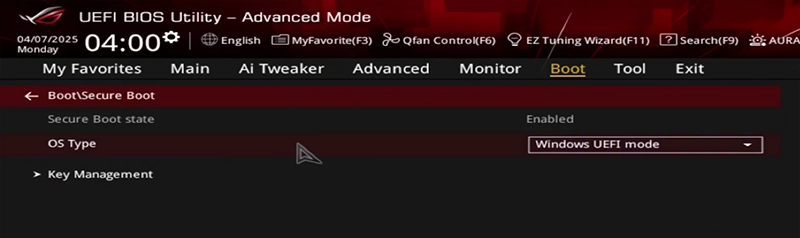 An example of the Boot tab in Advanced Mode of the UEFI BIOS Utility.