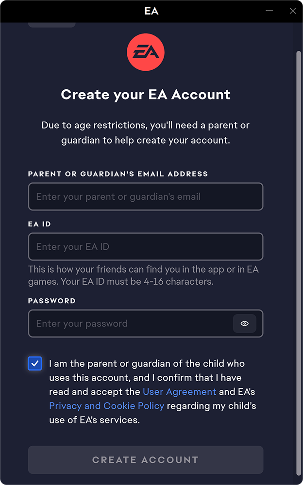 Ea account on sale create ps4