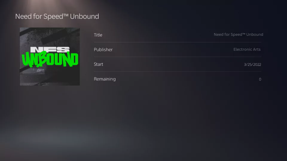 Il menu dei Servizi per gioco e applicazione di Need for Speed Unbound.