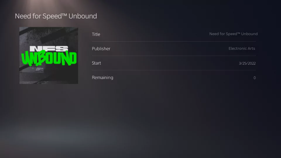 The Need for Speed Unbound Game and App Services menu.