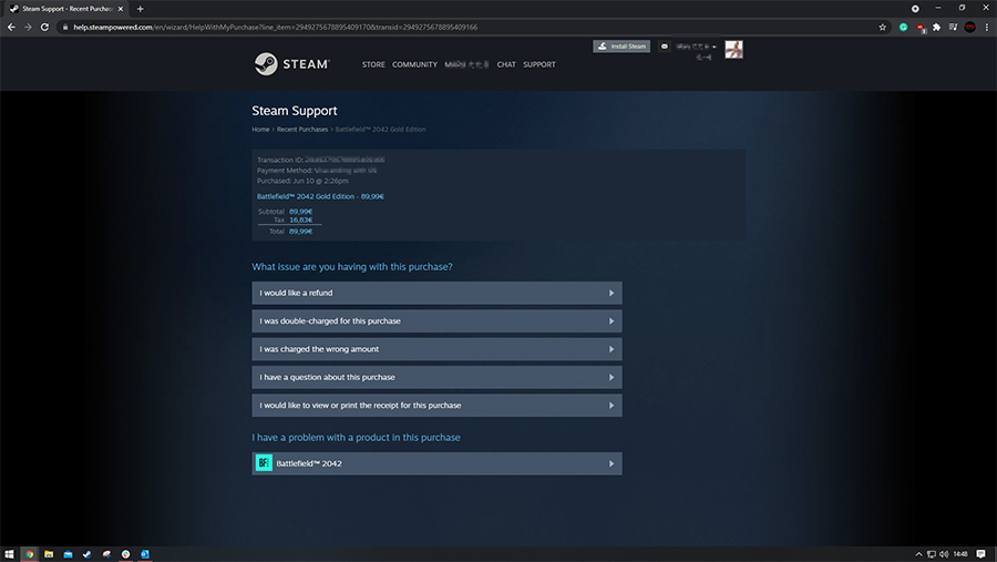 Steam transaction history page.