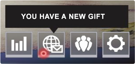 The News (world) icon will have an alert message when you receive a new gift.