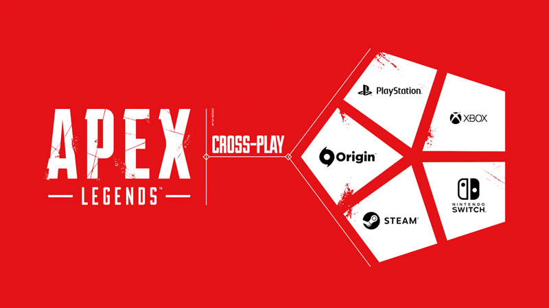 Apex Legends infographic showing available cross-play platforms for Origin, PS4, Xbox One, Steam, and Switch.