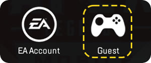 Guest icon shows to the right of EA Account icon to log in to Apex Legends Mobile.