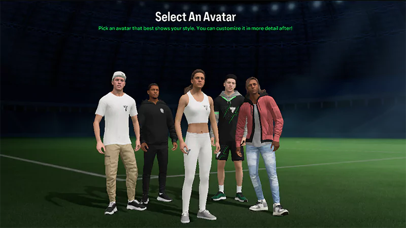 The different Avatars in FC VOLTA with the wording, Select An Avatar.