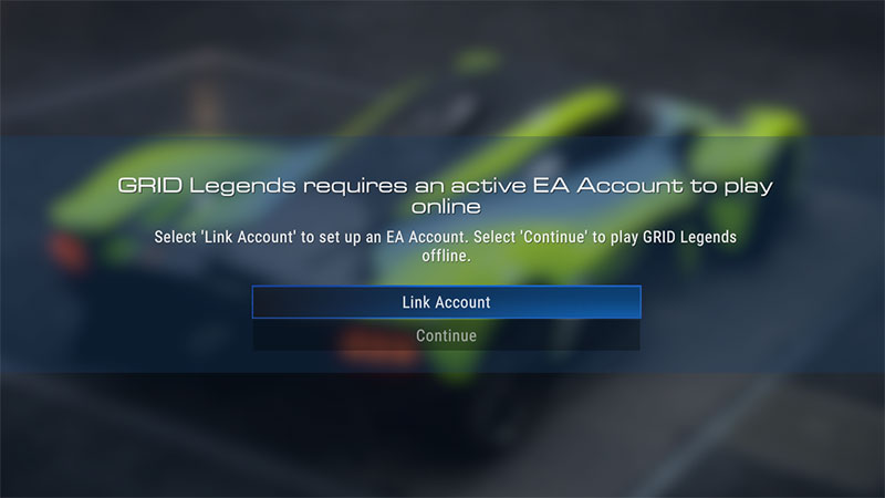 Link Account pop-up message with a button to link an active EA Account and play online.