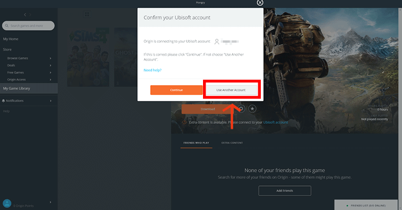 A página de confirmação para conectar a conta da Ubisoft com a Conta EA.