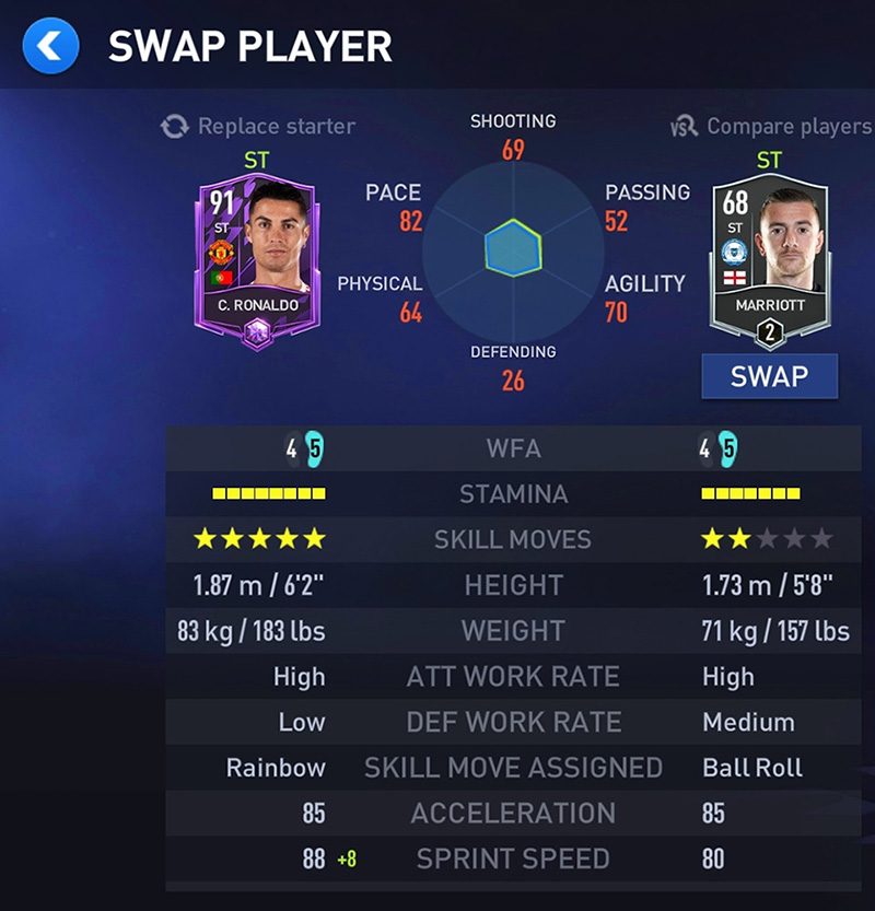 fifa mobile stats compare