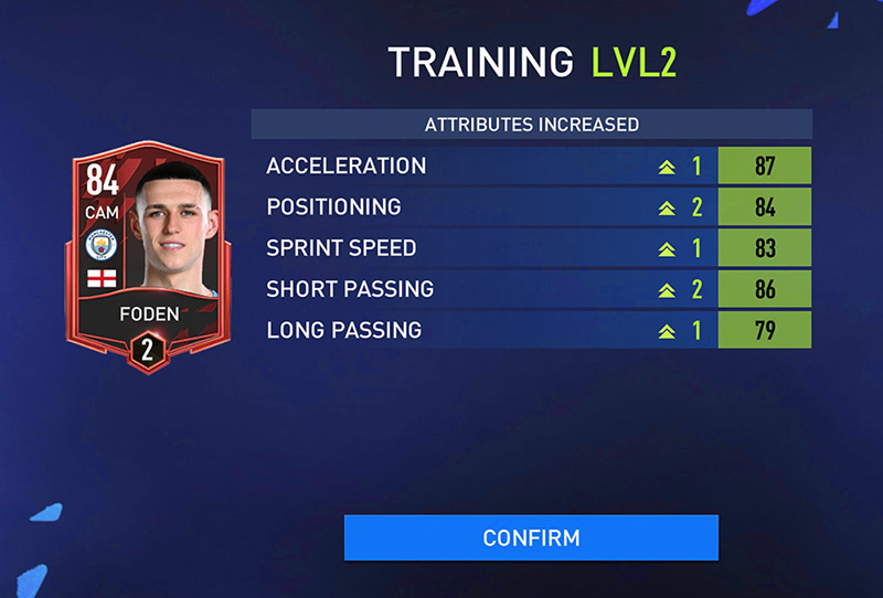 Training Level view showing attributes based on position.
