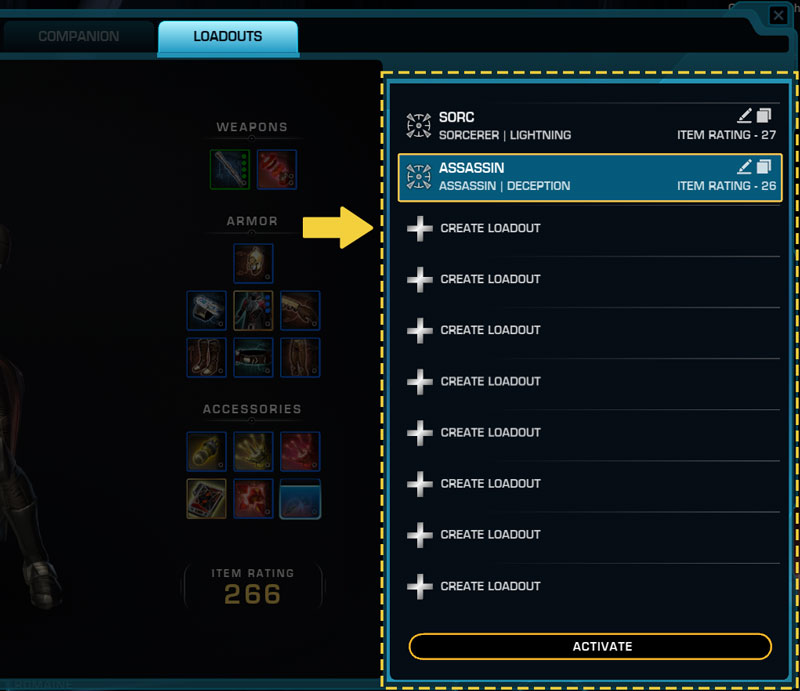 Create a new loadout  on the Loadout tab of your Character Sheet.