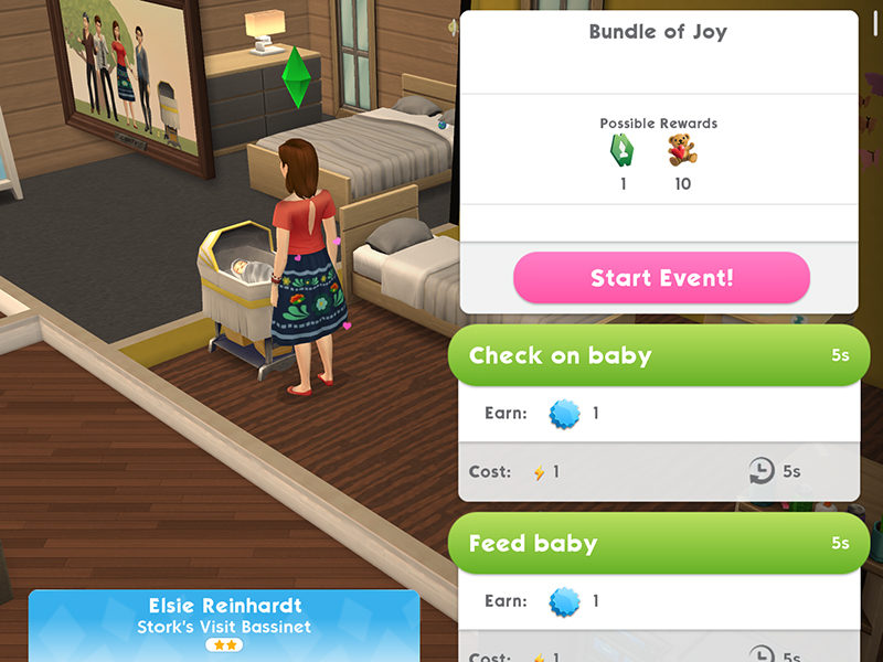 Beginne ein Familien-Ereignis in Die Sims Mobile.