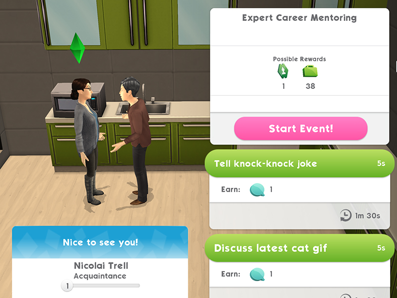 Unterricht-Ereignis in Die Sims Mobile.