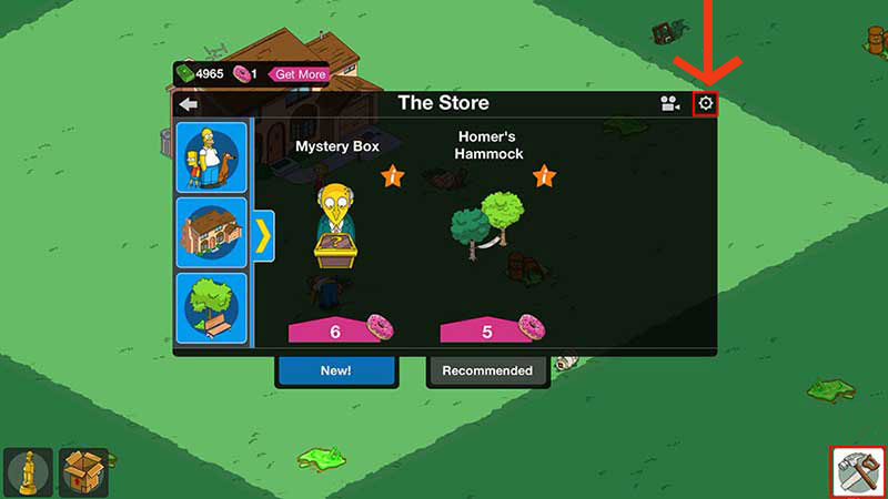 Screenshot of The Simpsons Tapped Out Settings cogwheel icon.
