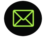 A bright green outline of an envelope, representing the Inbox button.