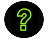 A bright green outline of a question mark, representing the Tutorial button.